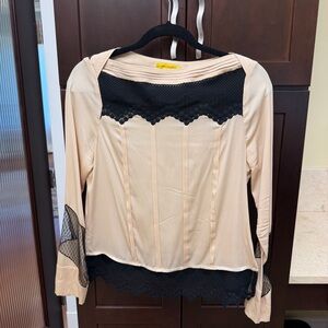 Catherine Malandrino Beige and Black Lace Blouse